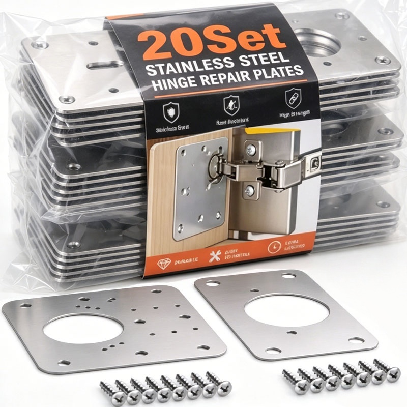 Furniture Hardware Kit - Reparatieplaatset voor kastdeurscharnieren, roestvrij staal, zwaar
